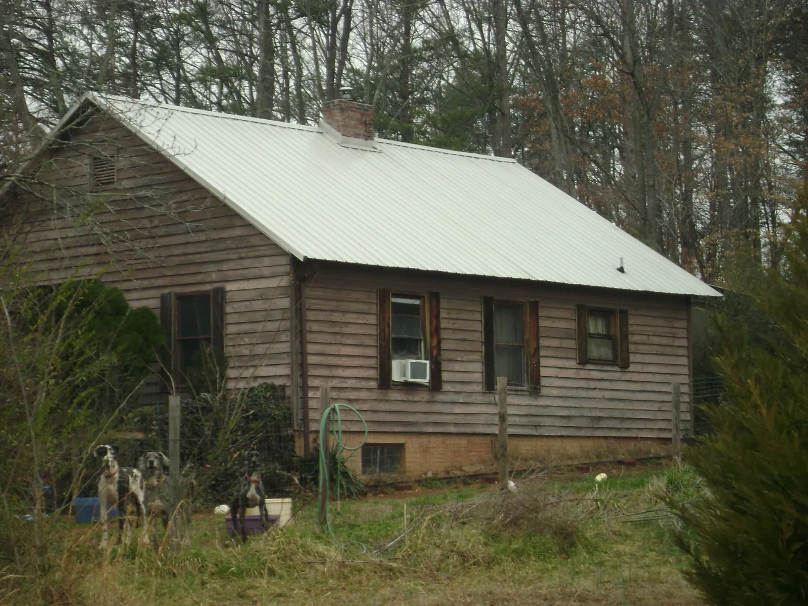 White metal roof on an old wood sided farmhouse, from a Asphalt Shingle Roof Repair job in Joliet